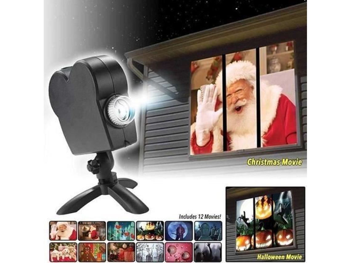 Lámpara de Proyector LED Giratoria Incluye 12 Películas para Navidad y Halloween Negro W544
