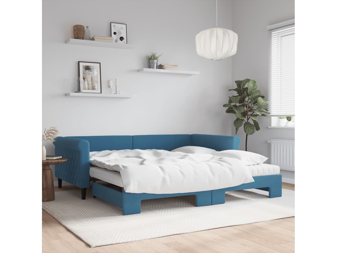 Sofá Cama Nido Con Colchón Terciopelo Azul 100x200 Cm