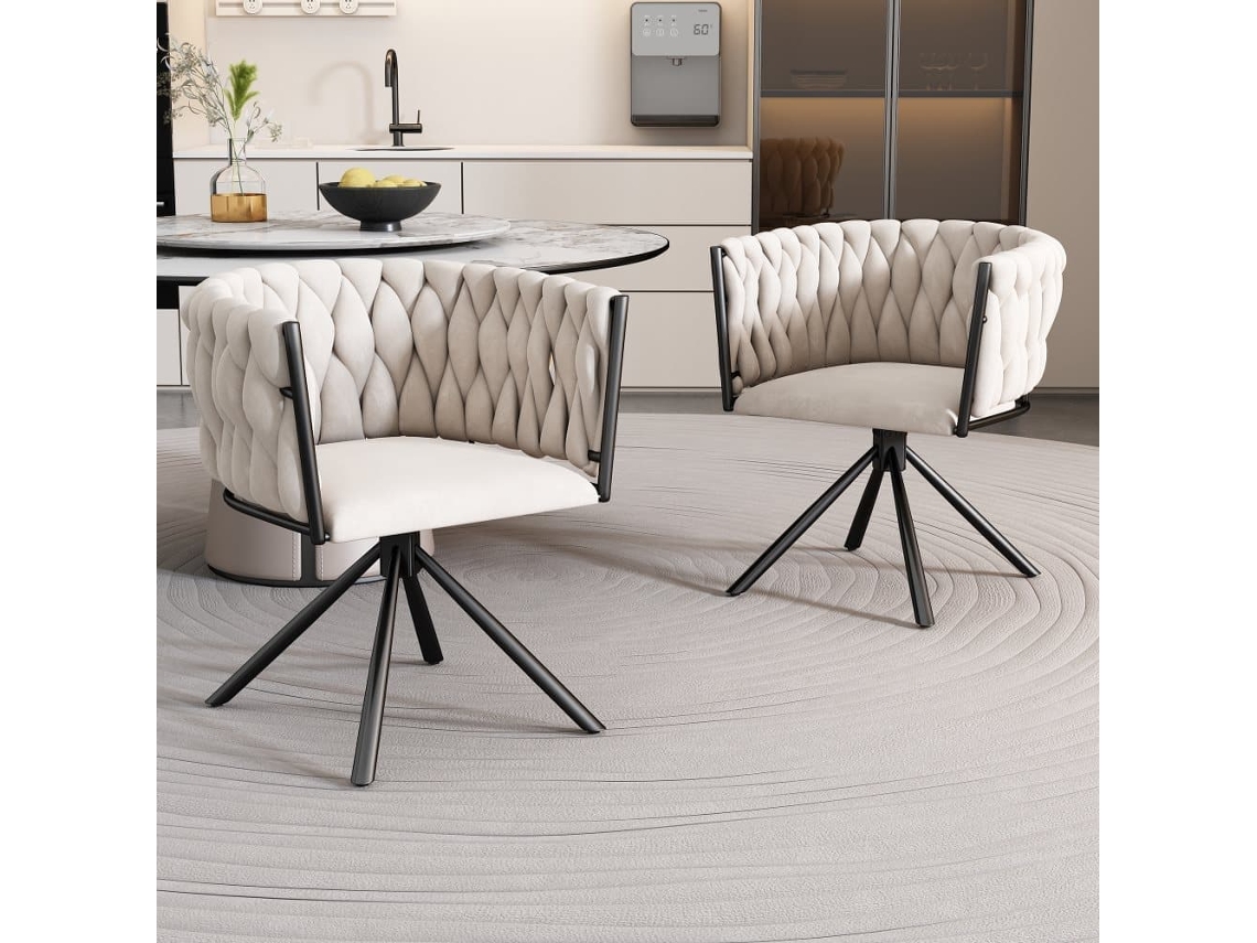 Silla Comedor 2 Unidades - Giratoria Lujo Para Salón Y Dormitorio, Con Cuatro Patas Metal - Beige