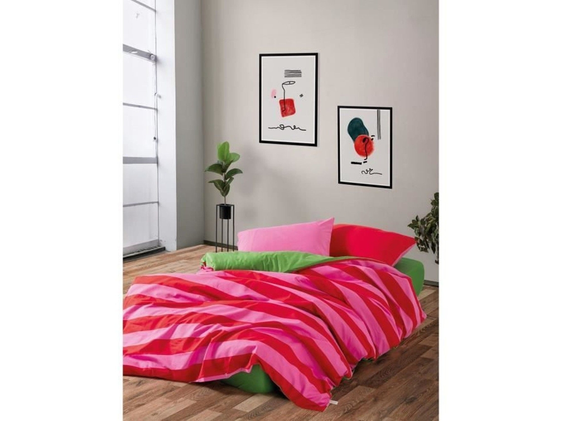 Juego De Cama - Funda Nórdica 220 X 240 + 2 Fundas De Almohada 60 X 60 De Algodón Reforzado - Rosa