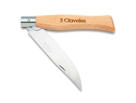 Navaja Plegable de 10.5 cm con Punta y Bloqueo de Hoja. Mango Madera de Haya 3 CLAVELES