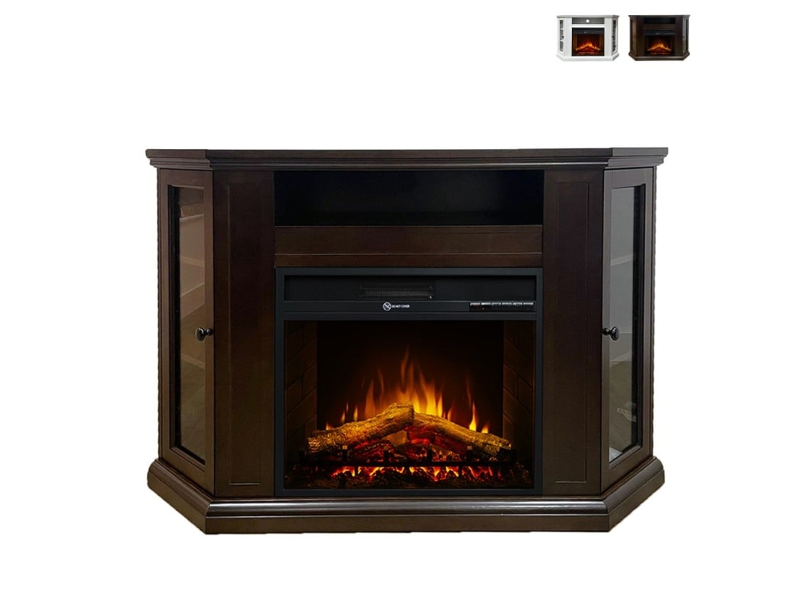 Chimenea Eléctrica de Esquina en Madera Blanca L126 X P78 X H83 Madison DIVINA FIRE