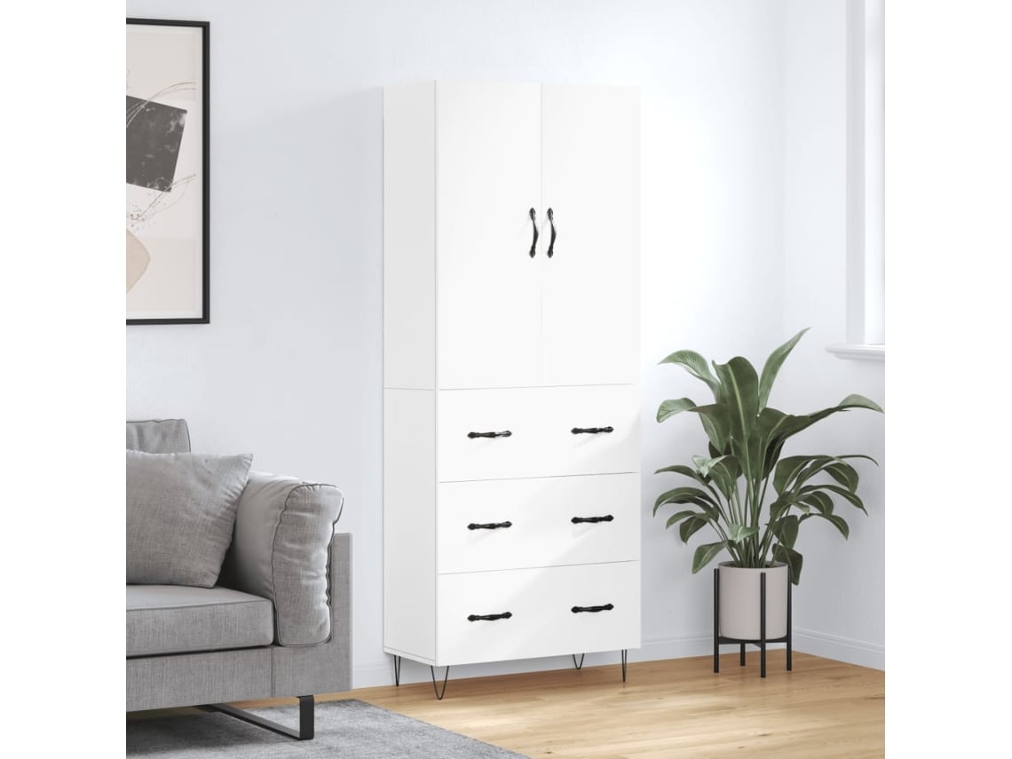 Aparador Alto Madera Contrachapada Blanco 69,5x34x180 Cm