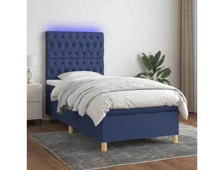 Cama con somier VIDAXL (Azul - Tela - 203 x 90 x 128 cm)