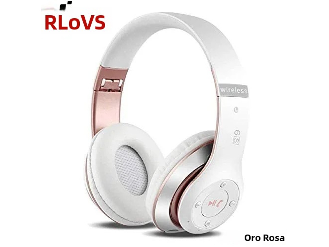 Audífonos deportivos inalámbricos Bluetooth 5.0, plegables, con altavoz, micrófono y cancelación de ruido. Mdug (blanco y oro rosa)