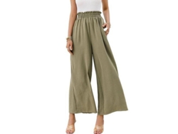 2026-24247-pantalones Altos De Pierna Ancha Boho Para Mujer Fluyentes De Poliéster M Verde Claro