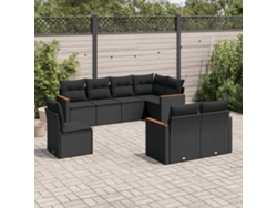 Conjunto de sofá de jardín de 8 piezas con cojines en mimbre sintético negro de DKD Home Decor