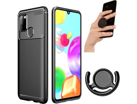 Carcasa, Popsocket y Soporte Samsung A21S Rugged Carbon Negro