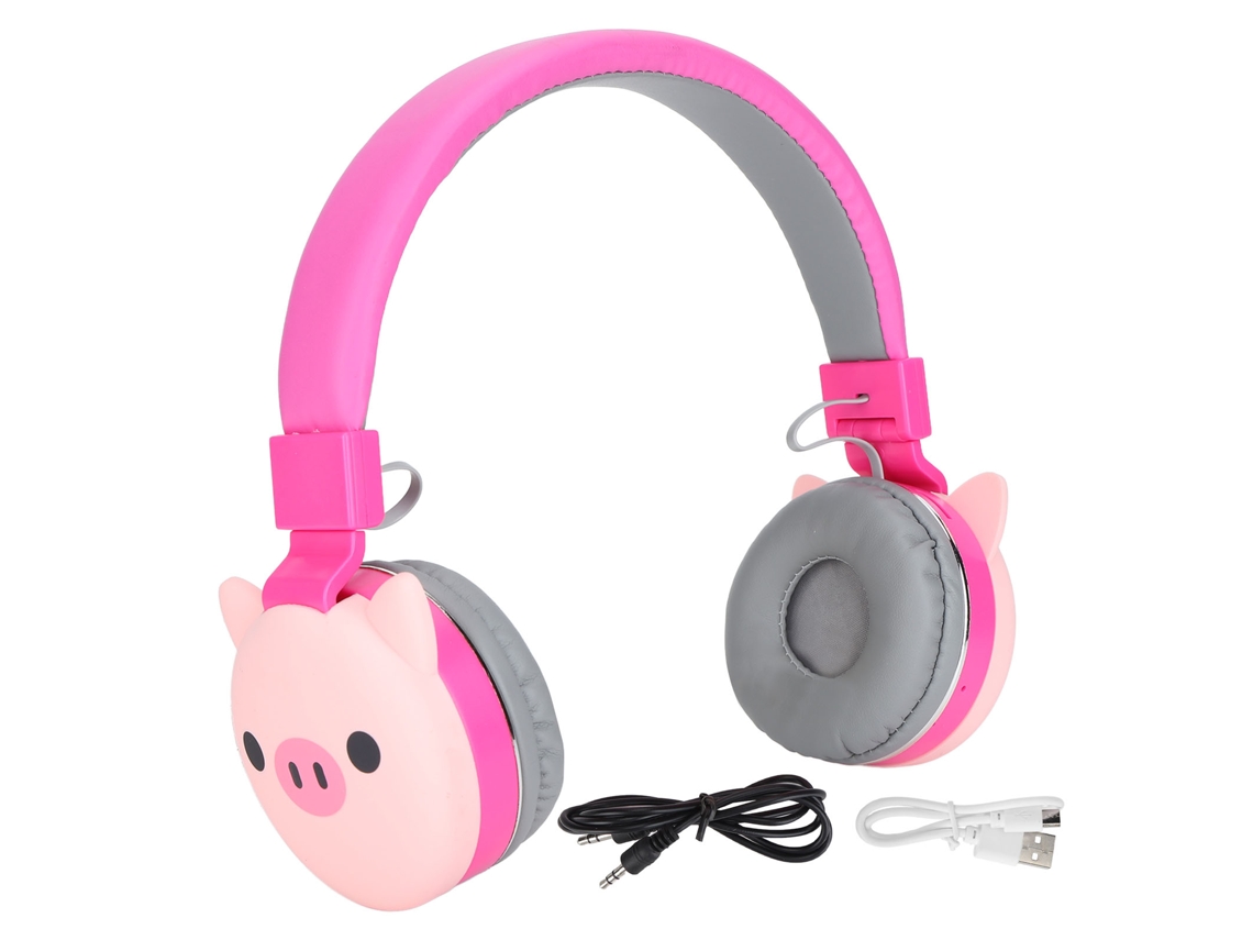 Auriculares Bluetooth 5.0 Con Micrófono Para Niños Con Diseño De Animales Adorables Y Diseño De Cerdito Rojo.