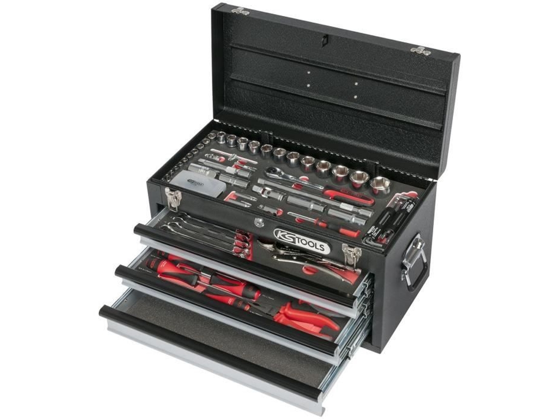 Caja de herramientas Ultimate con 3 cajones y tapa de 114 piezas, Ks Tools, 922.0100