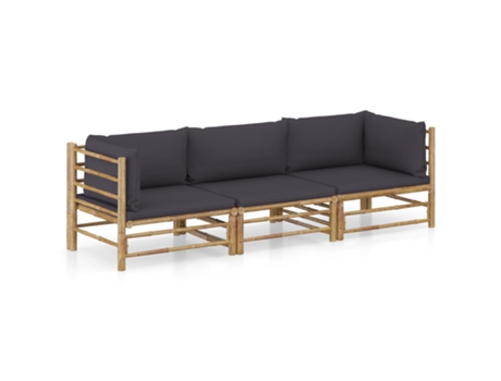 MAISON EXCLUSIVE Set de muebles de jardín 3 piezas bambú y cojines gris oscuro