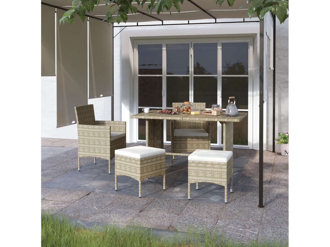 Juego de 4 sillas y bancos de jardín en mimbre sintético beige, Dkd Home Decor