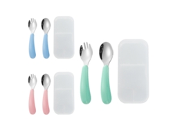 MEOIRUERY Cubiertos para Niños, 3 Tenedores & 3 Cucharas, Acero Inoxidable & Silicona Alimentaria, Mangos Gruesos Antideslizantes, Longitud Ideal para Alimentac