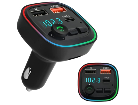 Transmisor FM Bluetooth para automóvil, carga rápida, reproductor de música compatible con tarjeta TF / disco USB, transmisión de navegación, CHRON...
