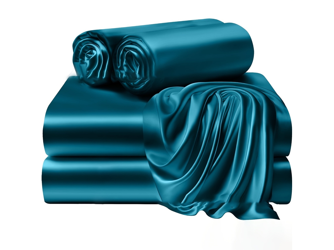 4pack Juego De Sábanas Ajustables De Satén Chrui 100% Poliéster 153x203x35cm (azul Océano)