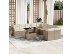 Conjunto de sofá de jardín de 11 piezas con cojines de mimbre beige DKD Home Decor