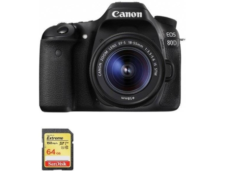 Cámara Reflex CANON EOS 80D + Objectivo EF-S 18-55MM F3.5-5.6 IS STM + Tarjeta SD 64GB (APS-C)