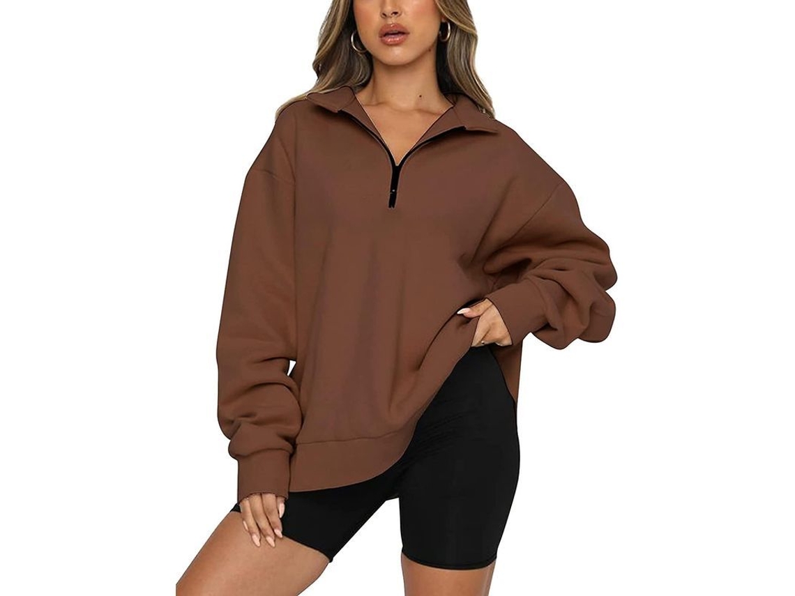 2026-chaqueta De Pull-over Con Media Cremallera Para Mujer Ilwhe De Punto Suave Y Ligero Con Forro Polar Oversize