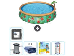Piscina Hinchable Redonda Fast Set BESTWAY - Estampado Paraíso - 457 x 84 cm - Bomba Incluida Accesorios CB18