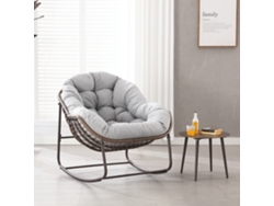Mecedora de ratán con forma de huevo, tumbona para interior/exterior con cojín grueso, ideal para balcón y jardín, color gris.