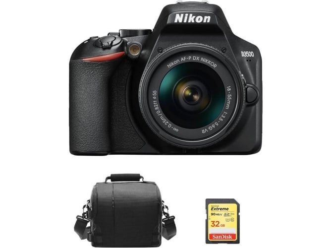 Kit Cámara Réflex NIKON D3500 AF-P 18-55mm F3.5-5.6G VR + 32GB SD + Bolsa