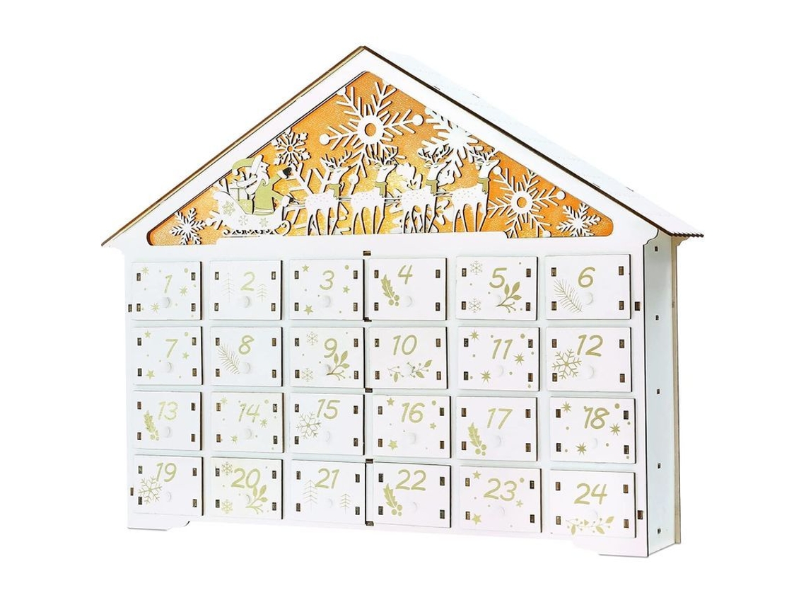 Calendario De Adviento De Madera 2023 Con Luces Led, Rellenable, Decoración Navideña