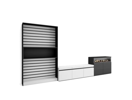 Muebles de Salón para TV 360x186x35cm Para TV hasta 65 Chimenea eléctrica Blanco y negro