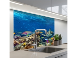 Paneles para salpicadero de cocina - Paisaje submarino - Peces - Tortuga - Azul 100x80 cm
