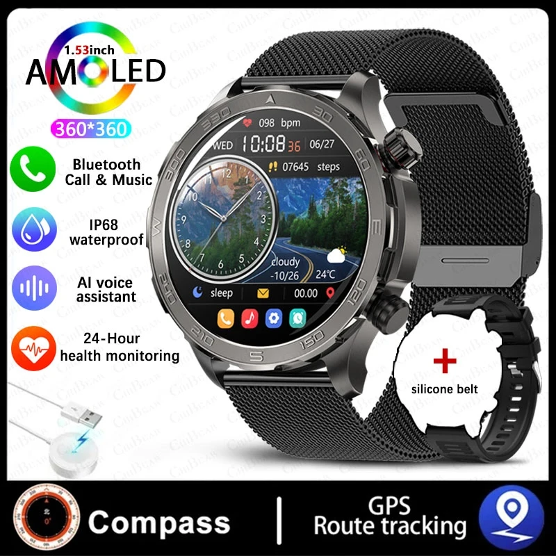 Reloj Inteligente Con Correa De Malla Negra, Monitor De Actividad Física Y Frecuencia Cardíaca, Resistente Al Agua Y Con Llamadas Bluetooth.