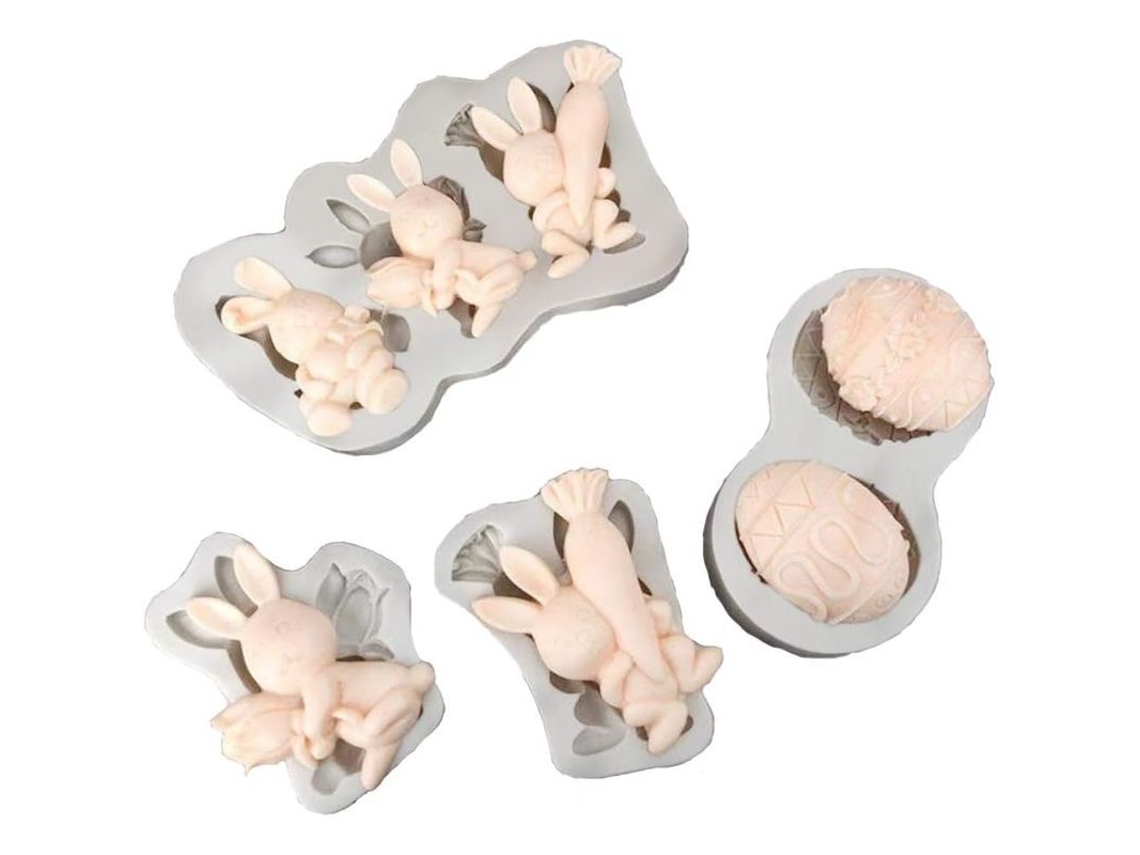 Molde de silicona 2026 para Pascua, 4 piezas, conejos, huevos, chocolate, postres, pasteles