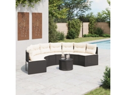 Sofá de jardín con mesa y cojines semicirculares en mimbre negro PE Dkd Home Decor