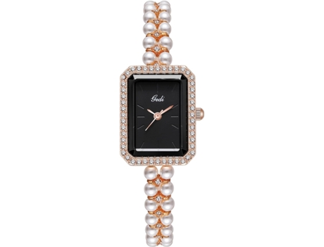 Venlafaxine Reloj de pulsera de oro con perlas y diamantes para mujer-Rosa blanca VEANXIN