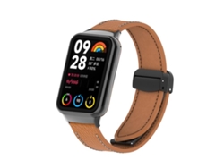 Bracelete Para Redmi Watch 6 / 5 / Xiaomi Band 9 Pro - Couro - Fivela Magnética Preta - Textura De Lichia Marrom