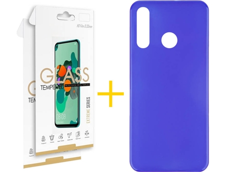 Kit Funda + Protector de Pantalla Huawei P40 Lite-E SKYHE Cristal Templado 7509 Azul