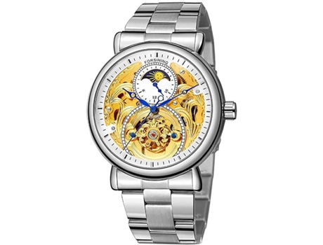 VEANXIN Relojes de pulsera automáticos de cuero y acero inoxidable con esqueleto-Acero inoxidable plata oro blanco