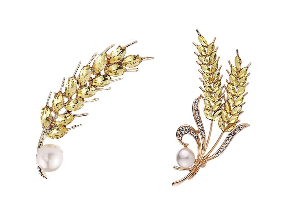 2 Broches De Espiga De Trigo Para Mujer Con Cristales De Diamantes De Imitación Dorados - Elegantes Y Personalizados Para Mujer
