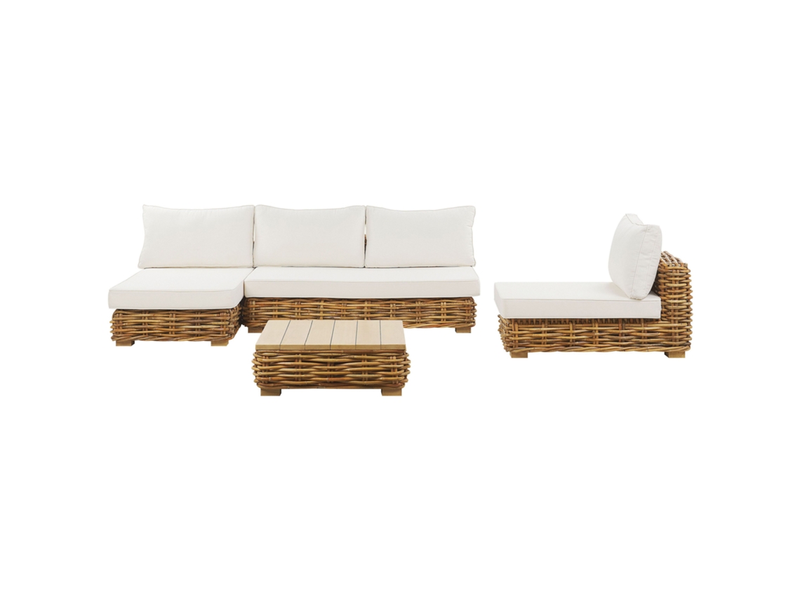 Conjunto de sala de estar 4 plazas modular de ratán natural/marrón dorado/blanco crema derecho BELIANI Varallo
