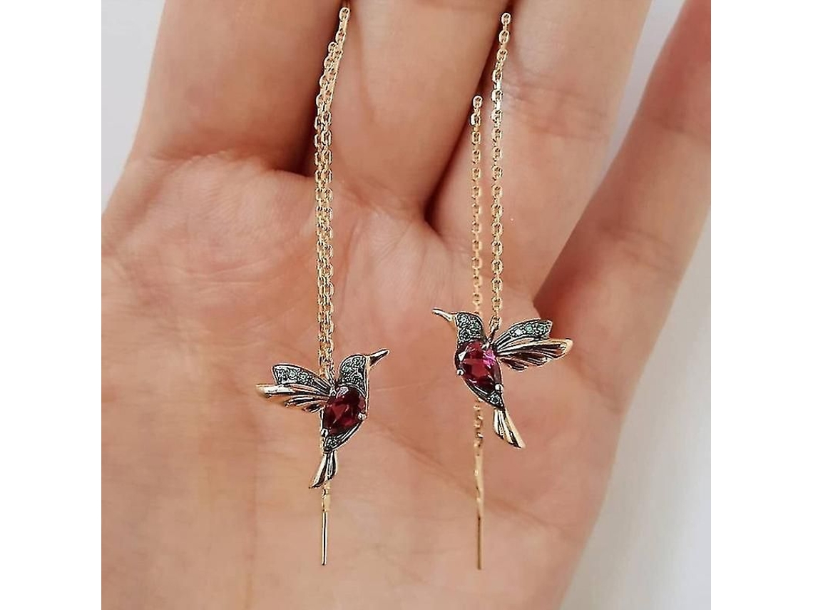 2026-aros De Colibrí De Oro Con Cadenas Largas Y Piedras Brillantes Para Mujeres Y Niñas 2 Pares