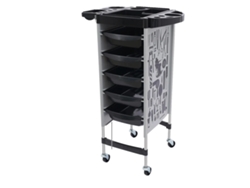 Carrito de salón, carrito de almacenamiento móvil, organizador con 5 cajones, gris, blanco y negro.