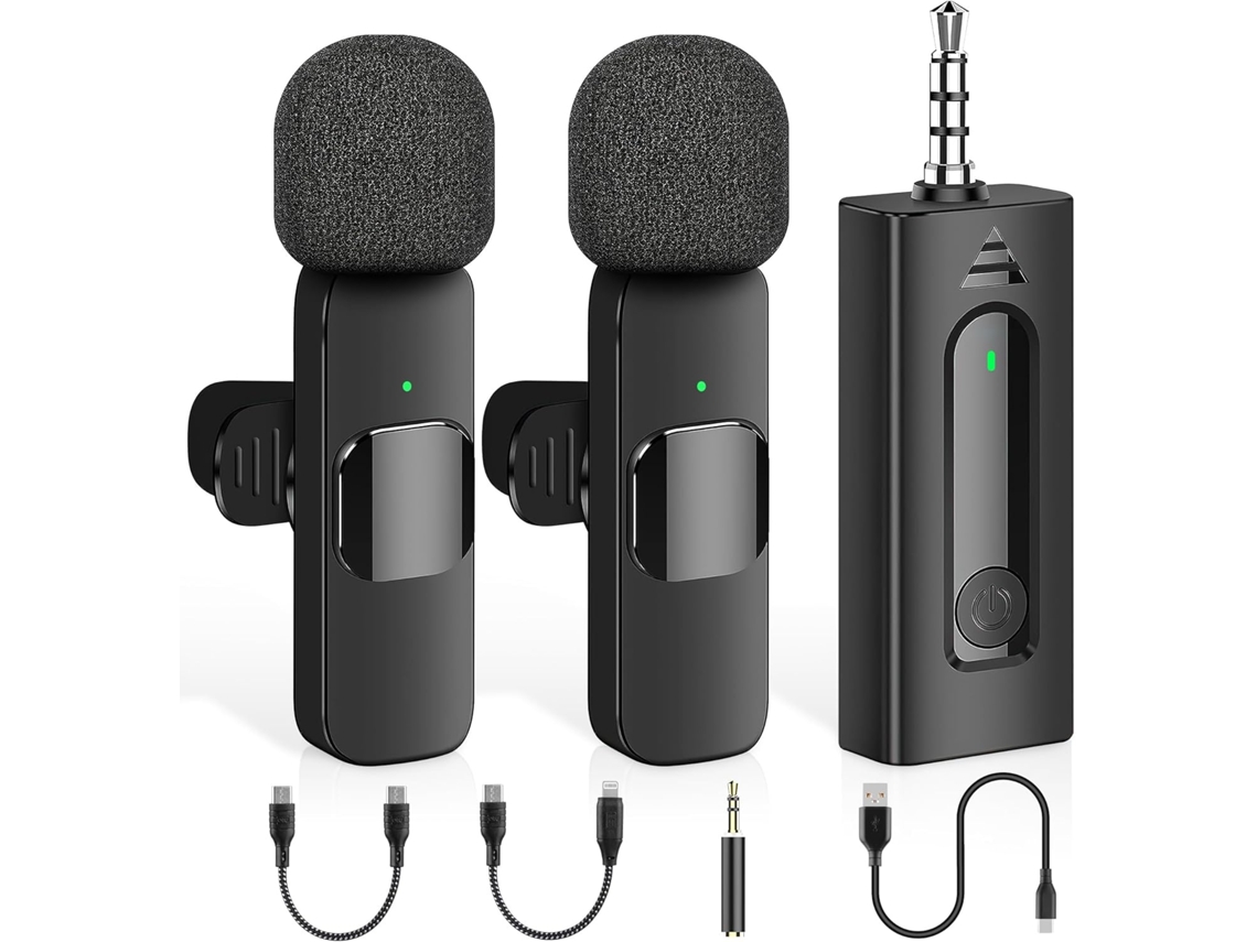 Micrófono De Solapa Inalámbrico Profesional 4 En 1 (paquete De 2 Minimicrófonos, Reducción De Ruido, Negro)