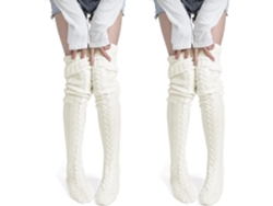 2 Pares De Calcetines Por Encima De La Rodilla, Calcetines De Punto Cálidos Hasta La Rodilla, Medias De Invierno Cómodas (blanco) Cuich