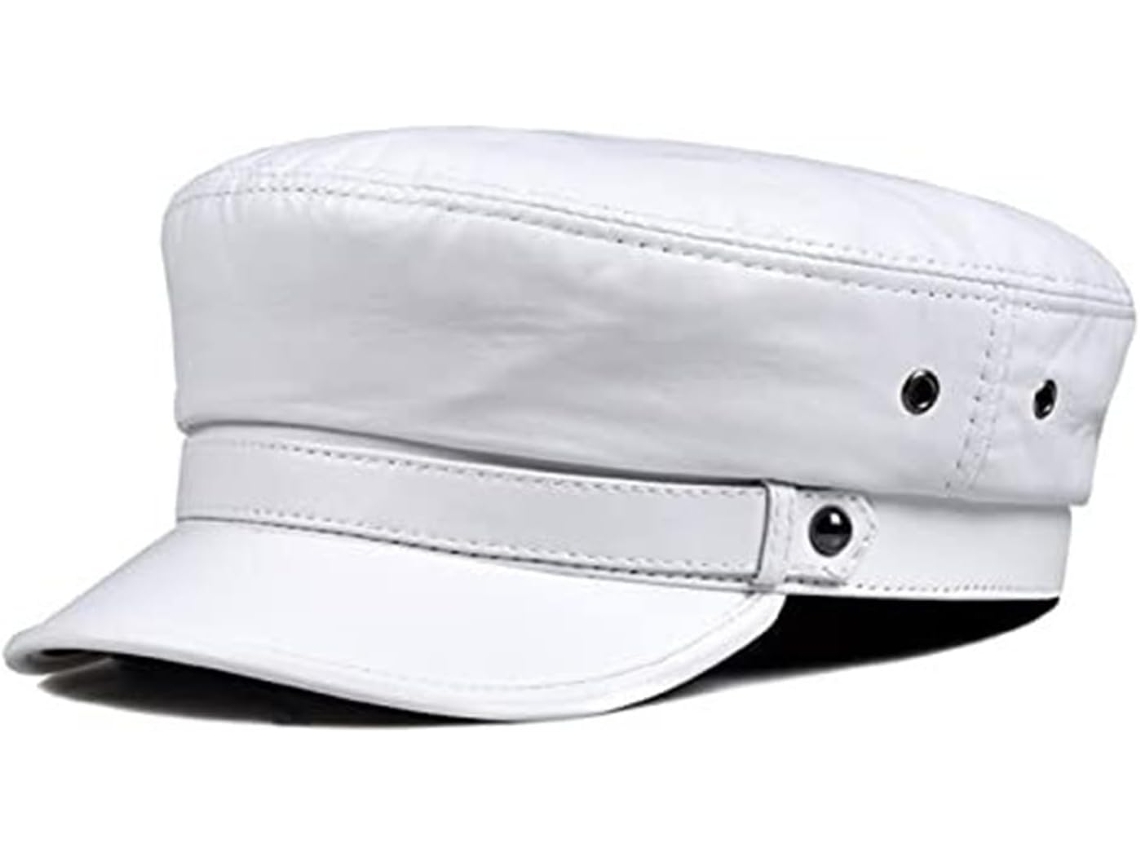 Casquette En Cuir Véritable Femme - De Baseball Plate À La Mode Rouge Et Blanc, Taille Xxl(x-large