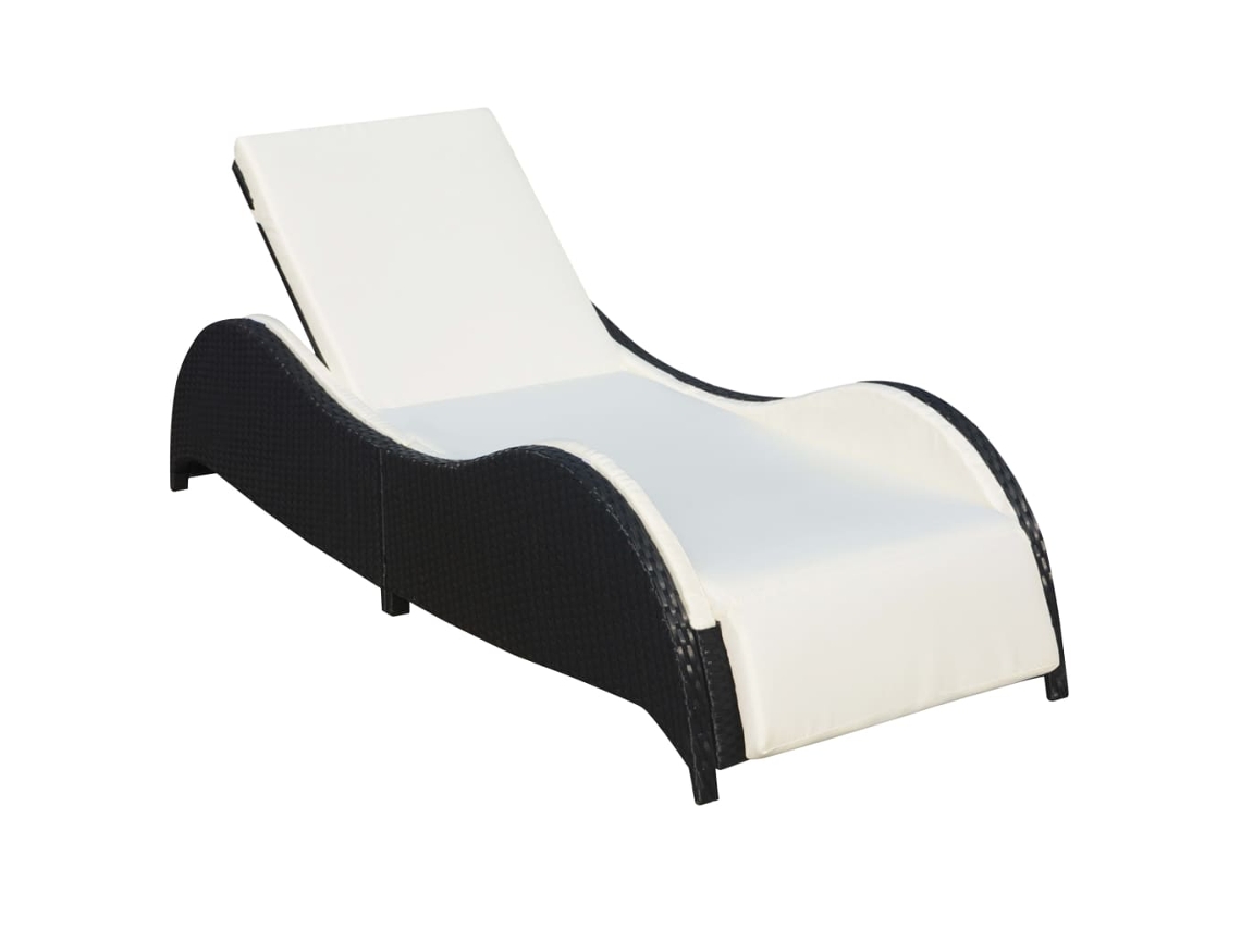 Tumbona de jardín Mueble para patio Asiento de jardín con cojín ratán sintético negro