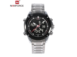 Reloj De Pulsera Analógico-digital De Cuarzo Para Hombre Naviforce Con Luz Led Y Correa Plateada.