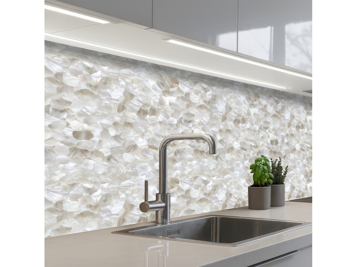 Paneles blancos para salpicadero de cocina - Diseño de pinceladas - Efecto relieve 200x80 cm