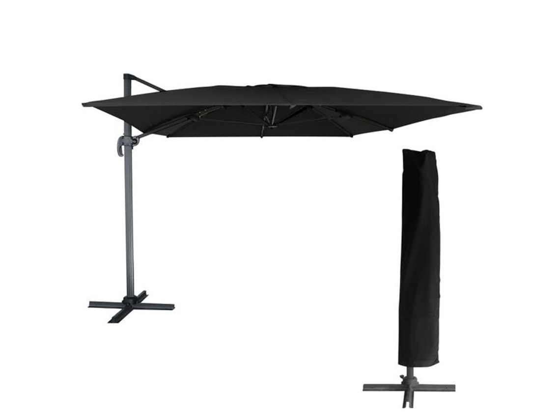 Sombrilla Excéntrica Molokai Rectangular 3X4M Negro Funda HAPPY GARDEN
