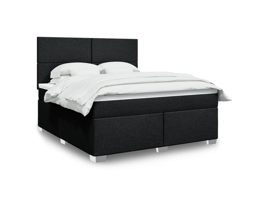 Cama Box Spring Con Colchón Tela Negro 180x200 Cm
