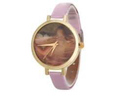 Reloj De Pulsera Para Mujer Con Elegante Correa De Cuero Rosa A La Moda.