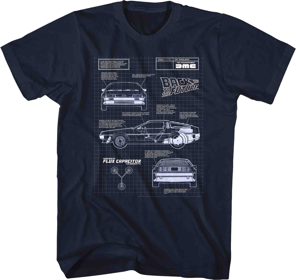 Camiseta Unisexo DEEPSTONE DeLorean Schematic Back To The Future Navy Armada (M)