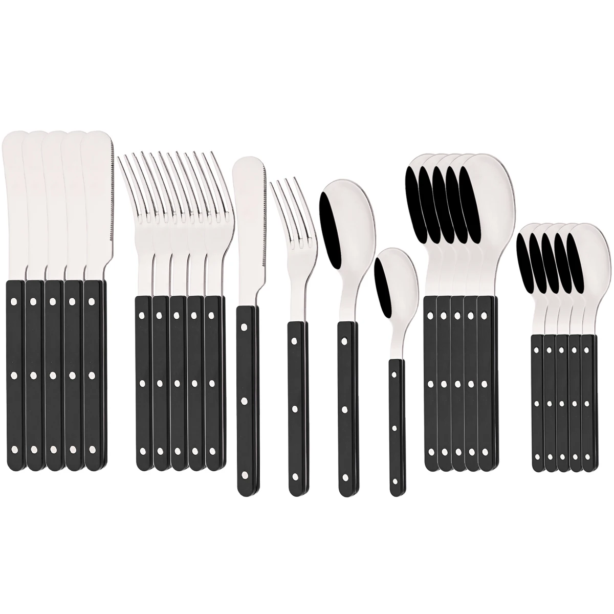 (juego Negro De 24 Piezas) Mangos De Acrílico, Cubiertos De Acero Inoxidable, Que Incluyen Cuchillo, Tenedor Y Cuchara.